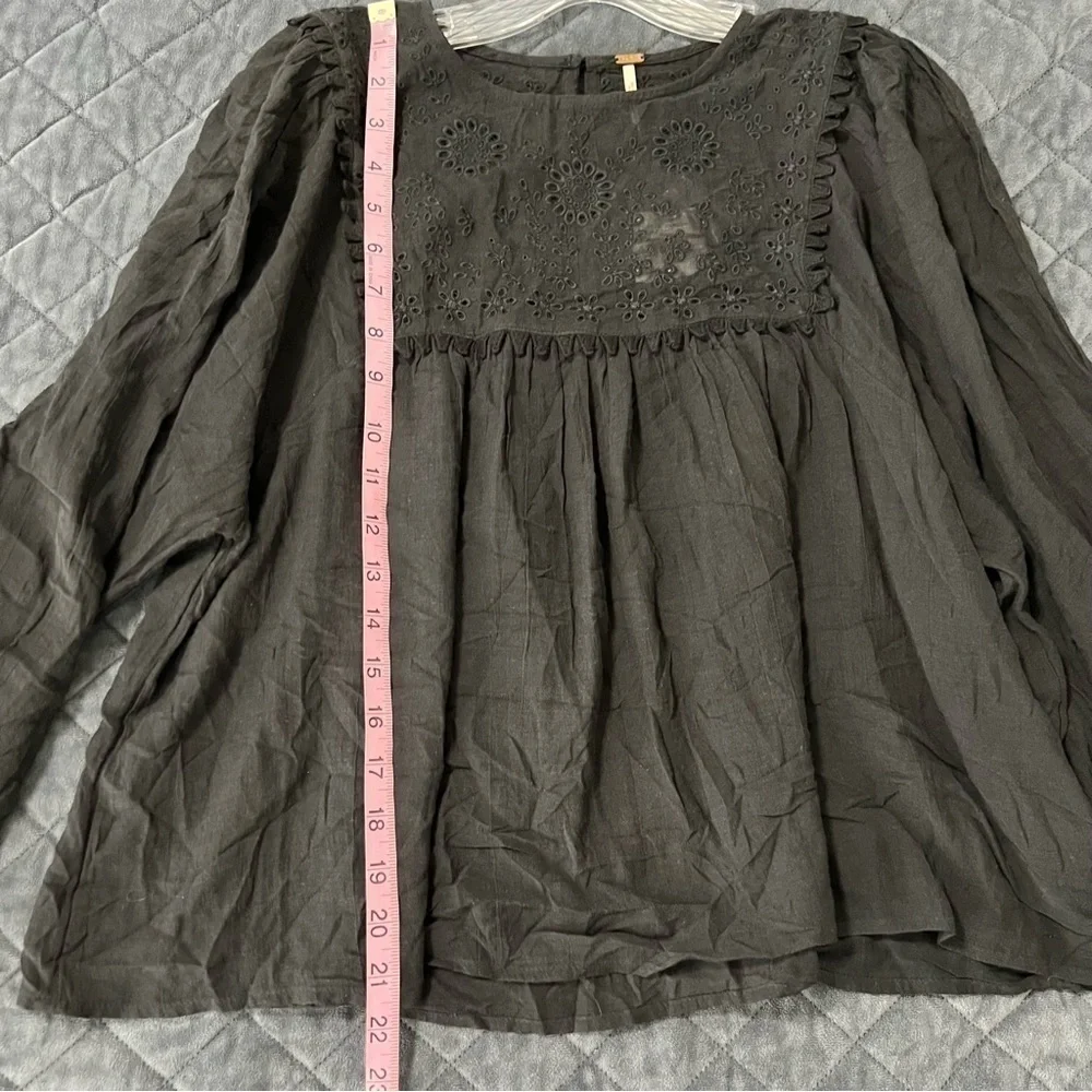 Free People Top Women Small Shirt Blouse Black Semi Sheer Valencia Babydoll E